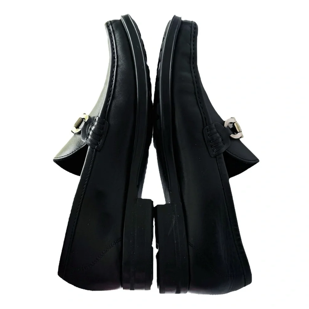Ferragamo Black Leather Horsebit Loafers | 8